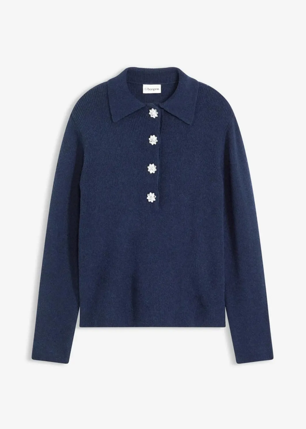 Damen bonprix Pullover & Strickjacken|Strickmode|Polo-Pullover mit Wollanteil