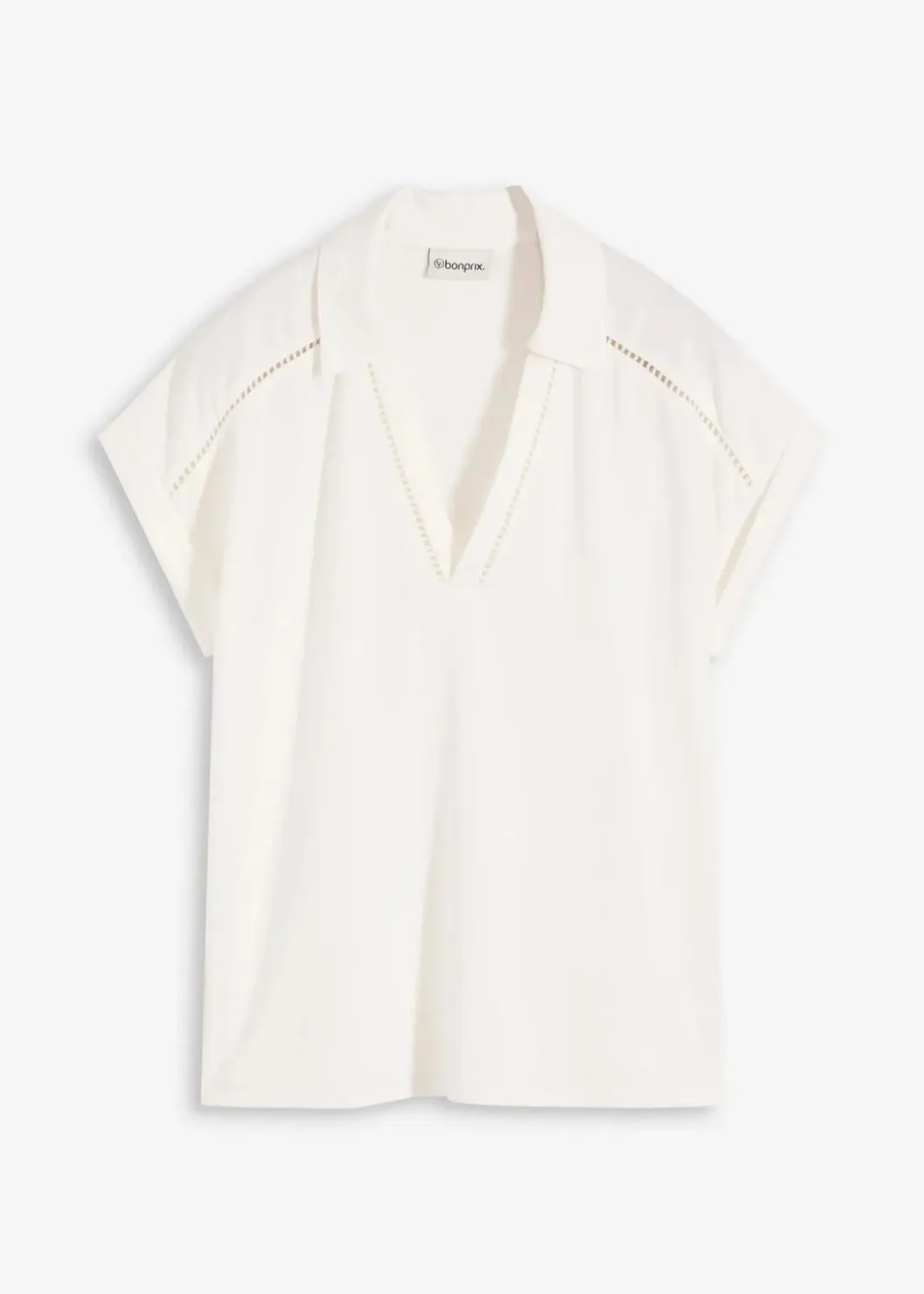 Hot Poloshirt aus Viskose- Pique mit Spitzeneinsatz Damen Shirts & Tops