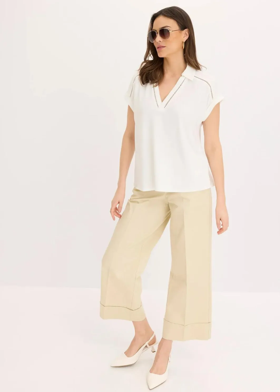 Hot Poloshirt aus Viskose- Pique mit Spitzeneinsatz Damen Shirts & Tops