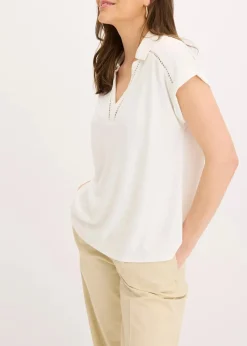 Hot Poloshirt aus Viskose- Pique mit Spitzeneinsatz Damen Shirts & Tops