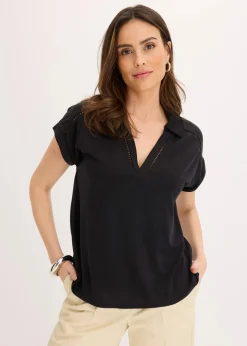 Discount Poloshirt aus Viskose- Pique mit Spitzeneinsatz Damen Shirts & Tops
