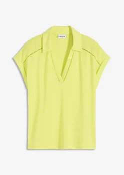 Poloshirt aus Viskose- Pique mit Spitzeneinsatz Damen Shirts & Tops