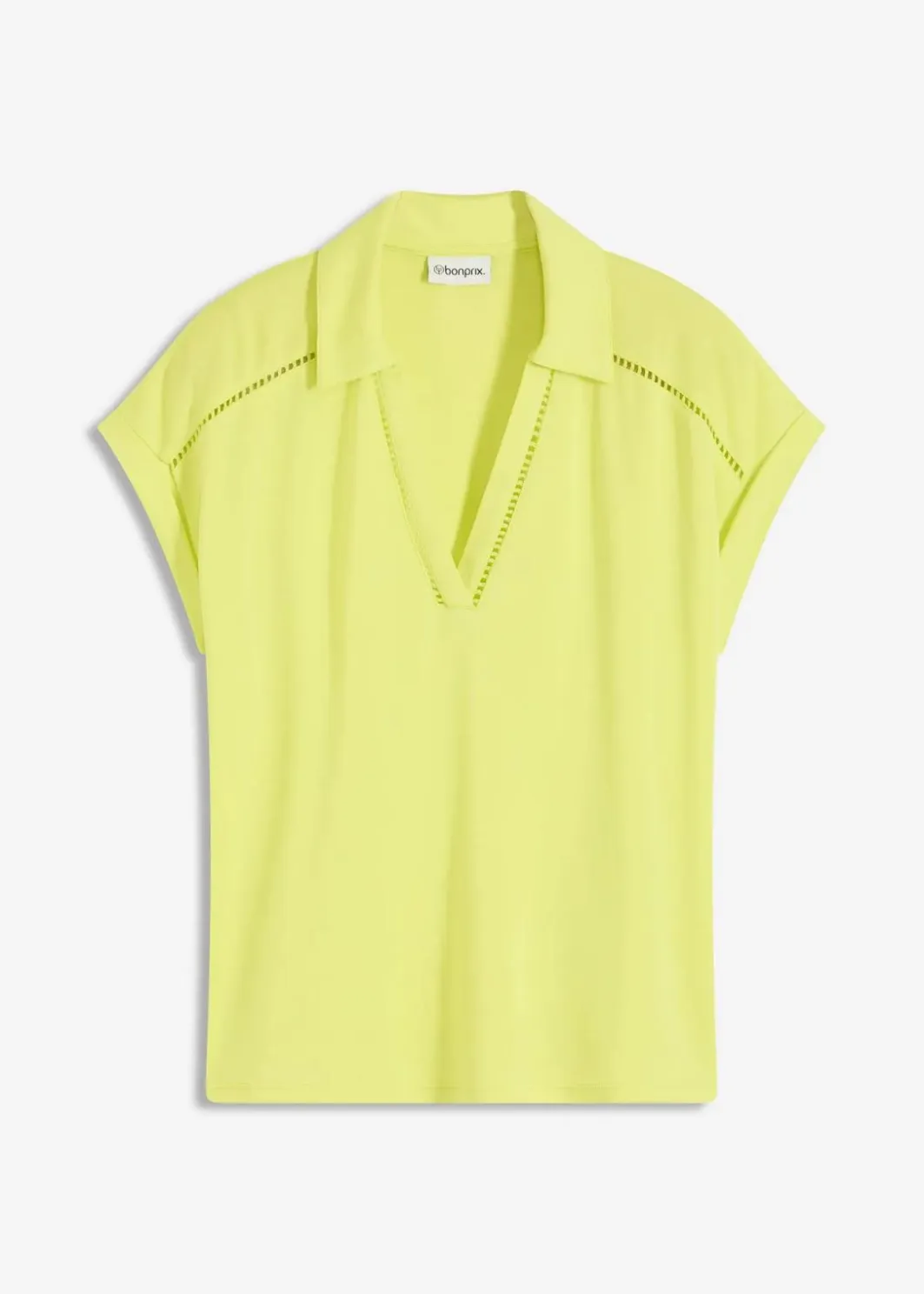 Poloshirt aus Viskose- Pique mit Spitzeneinsatz Damen Shirts & Tops