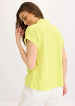 Poloshirt aus Viskose- Pique mit Spitzeneinsatz Damen Shirts & Tops