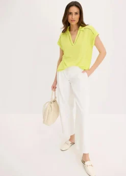 Poloshirt aus Viskose- Pique mit Spitzeneinsatz Damen Shirts & Tops