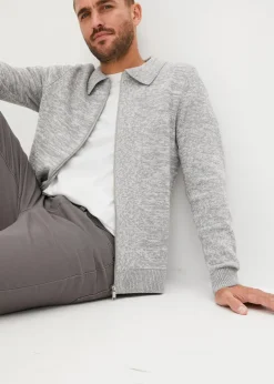 Herren bonprix Große Größen|Pullover & Strickjacken|Polo-Strickjacke mit Reißverschluss und recycelter Baumwolle