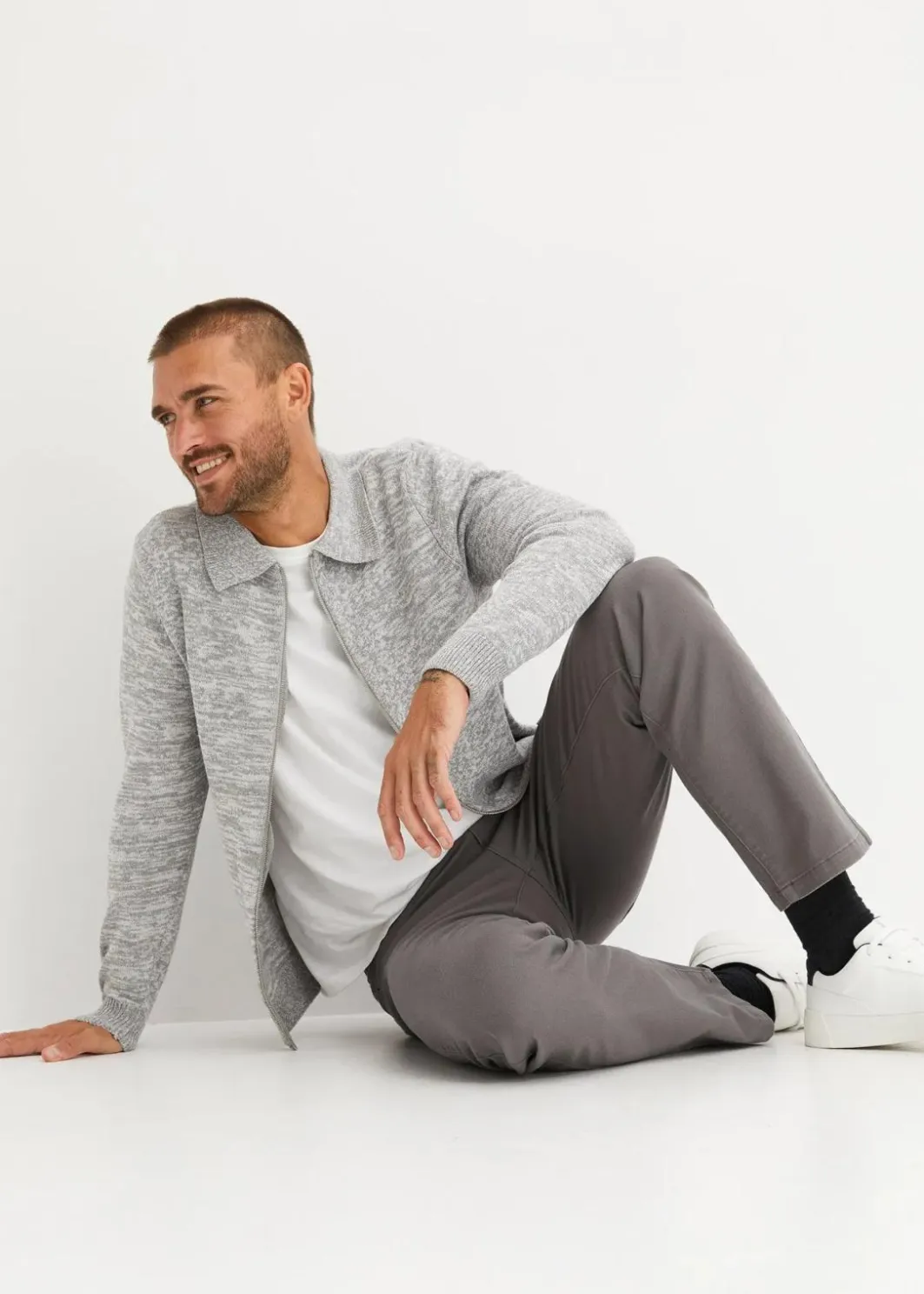 Herren bonprix Große Größen|Pullover & Strickjacken|Polo-Strickjacke mit Reißverschluss und recycelter Baumwolle