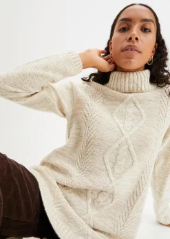 Damen bonprix Pullover & Strickjacken|Strickmode|Poncho-Longpullover, Langarm
