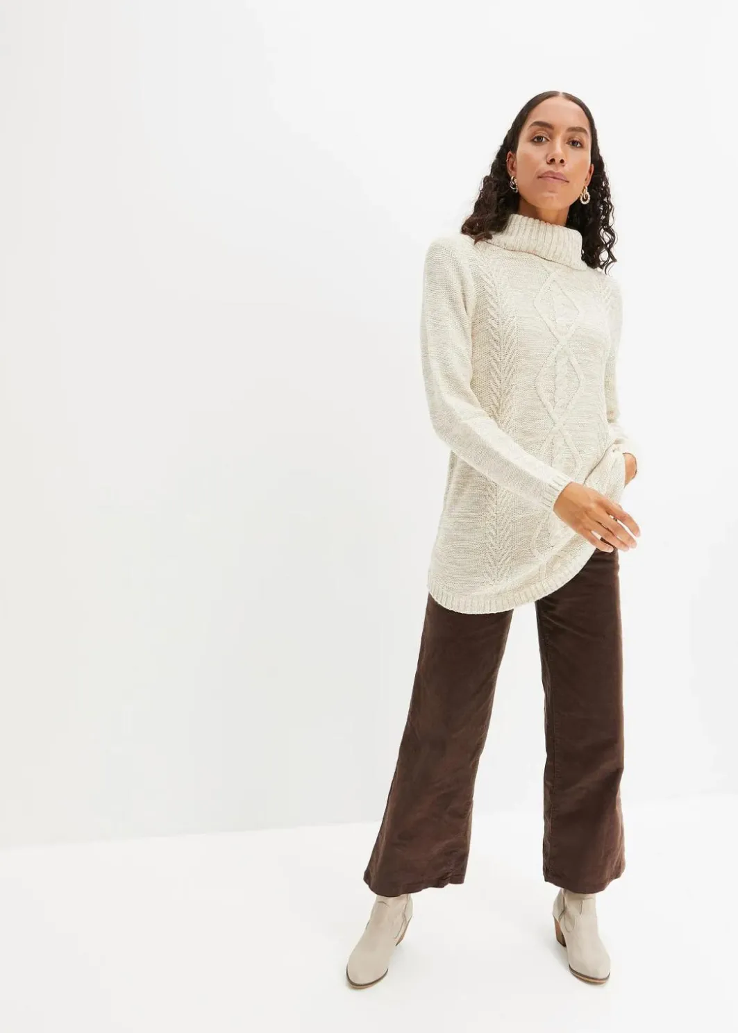 Damen bonprix Pullover & Strickjacken|Strickmode|Poncho-Longpullover, Langarm