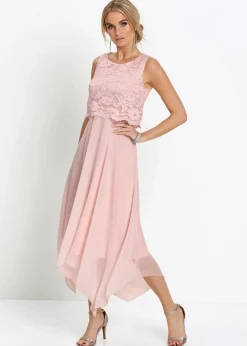 Damen bonprix Kleider|Festliche Mode|Premium Chiffonkleid mit Spitze