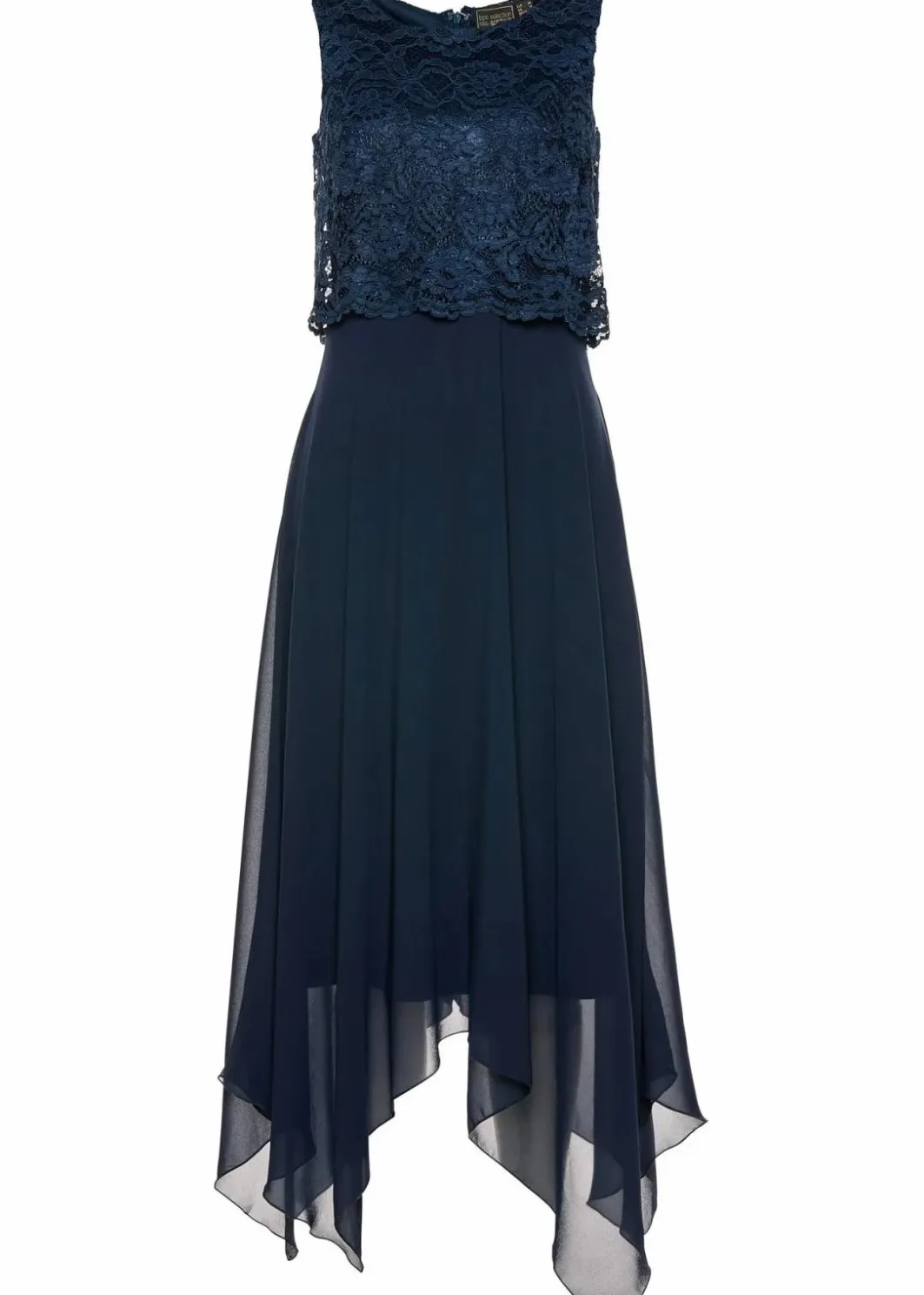 Damen bonprix Kurzgrößen|Bekleidung·Pullover & Strickjacken|Premium Chiffonkleid mit Spitze