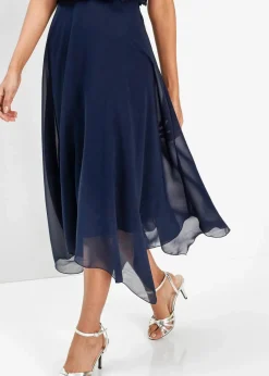 Damen bonprix Kurzgrößen|Bekleidung·Pullover & Strickjacken|Premium Chiffonkleid mit Spitze