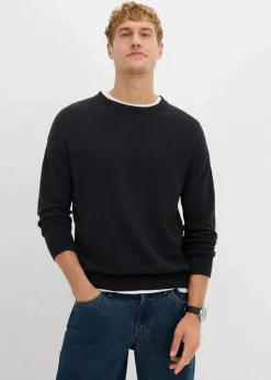 Herren bonprix Große Größen|Pullover & Strickjacken|Pullover aus Struktur-Baumwoll-Mix