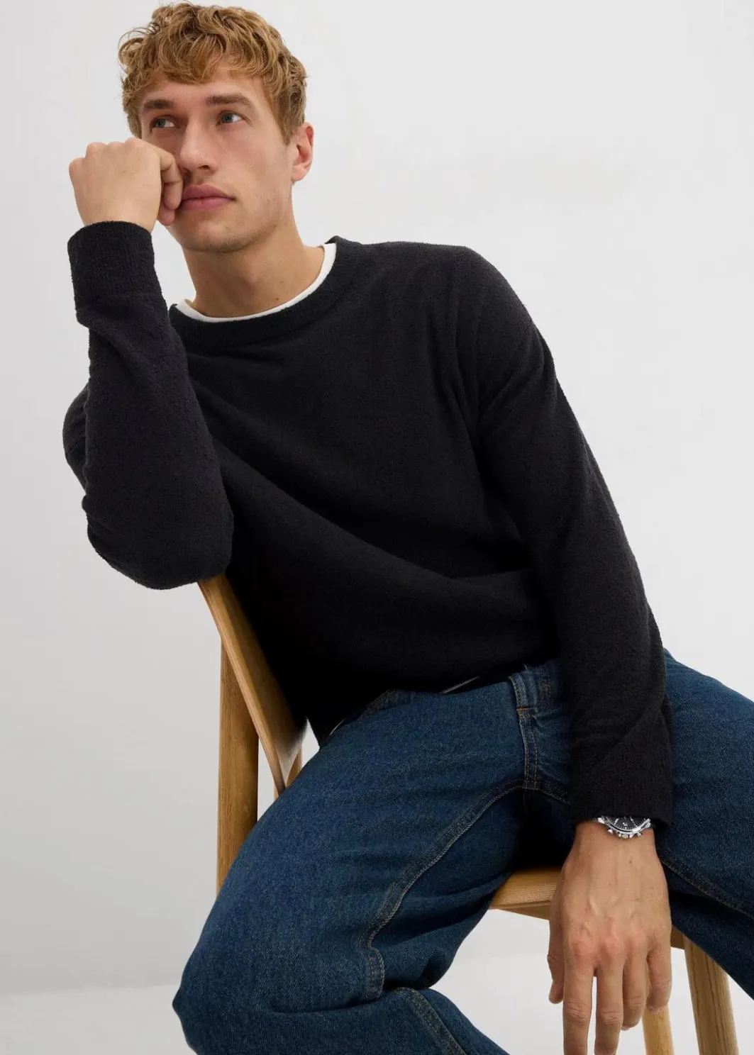 Herren bonprix Große Größen|Pullover & Strickjacken|Pullover aus Struktur-Baumwoll-Mix