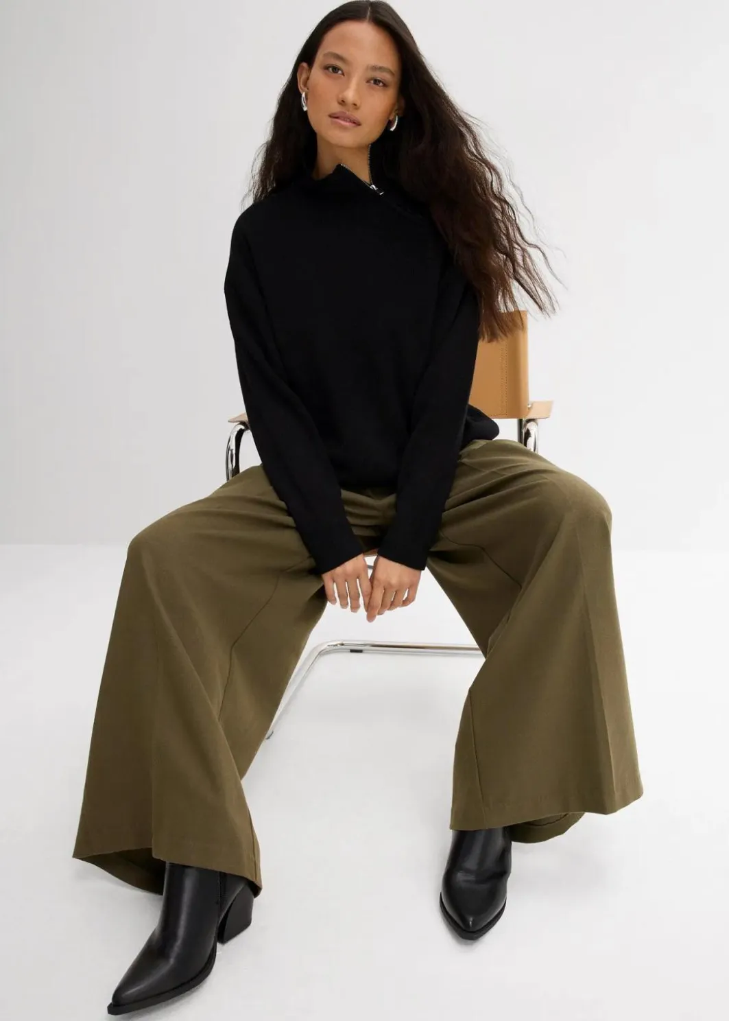 Damen bonprix Strickmode|Pullover & Strickjacken|Pullover aus Viskose-Mix mit Reißverschlussdetail