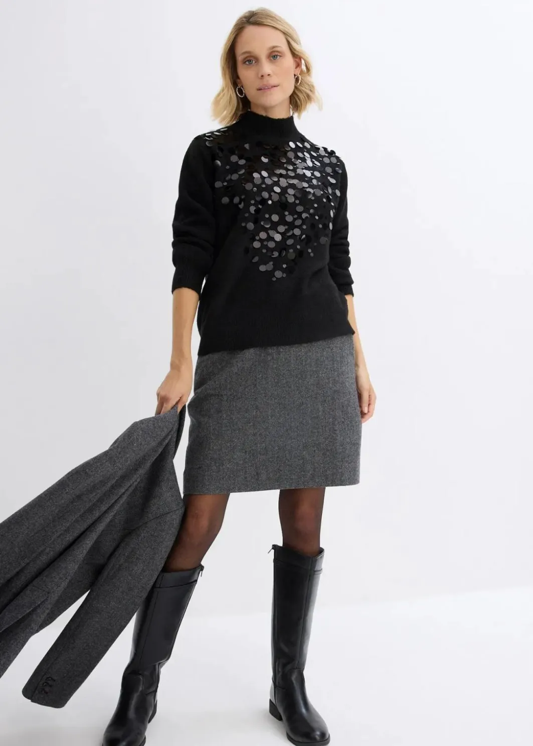 Damen bonprix Nachhaltigere Materialien|Pullover & Strickjacken|Pullover mit Pailetten