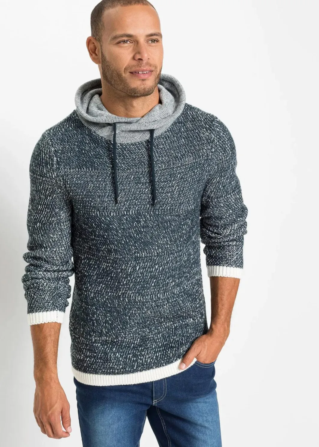 Herren bonprix Große Größen|Pullover & Strickjacken|Pullover mit Schalkragen und Kontrastdetails