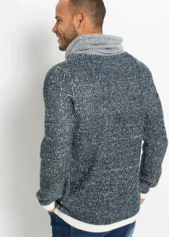 Herren bonprix Große Größen|Pullover & Strickjacken|Pullover mit Schalkragen und Kontrastdetails