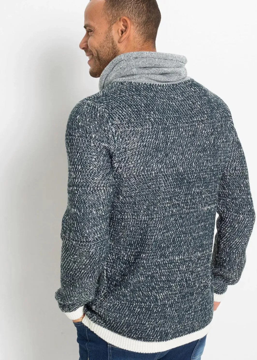 Herren bonprix Große Größen|Pullover & Strickjacken|Pullover mit Schalkragen und Kontrastdetails
