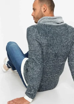 Herren bonprix Große Größen|Pullover & Strickjacken|Pullover mit Schalkragen und Kontrastdetails