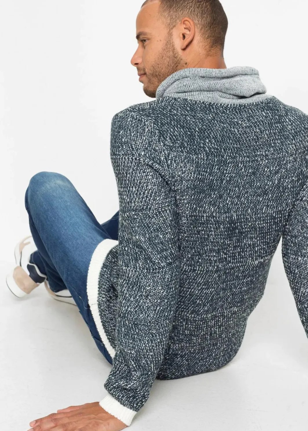 Herren bonprix Große Größen|Pullover & Strickjacken|Pullover mit Schalkragen und Kontrastdetails