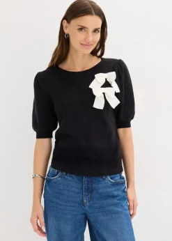 Damen bonprix Bekleidung·Umstandsmode|Bekleidung·Jeans|Pullover mit Schleifen-Applikation
