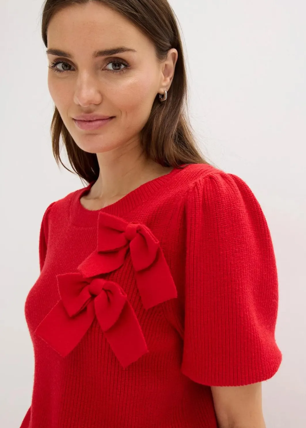 Damen bonprix Pullover & Strickjacken|Strickmode|Pullover mit Schleifen-Applikation