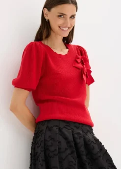 Damen bonprix Pullover & Strickjacken|Strickmode|Pullover mit Schleifen-Applikation