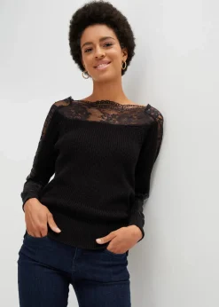 Pullover mit Spitze Damen Strickmode|Pullover & Strickjacken