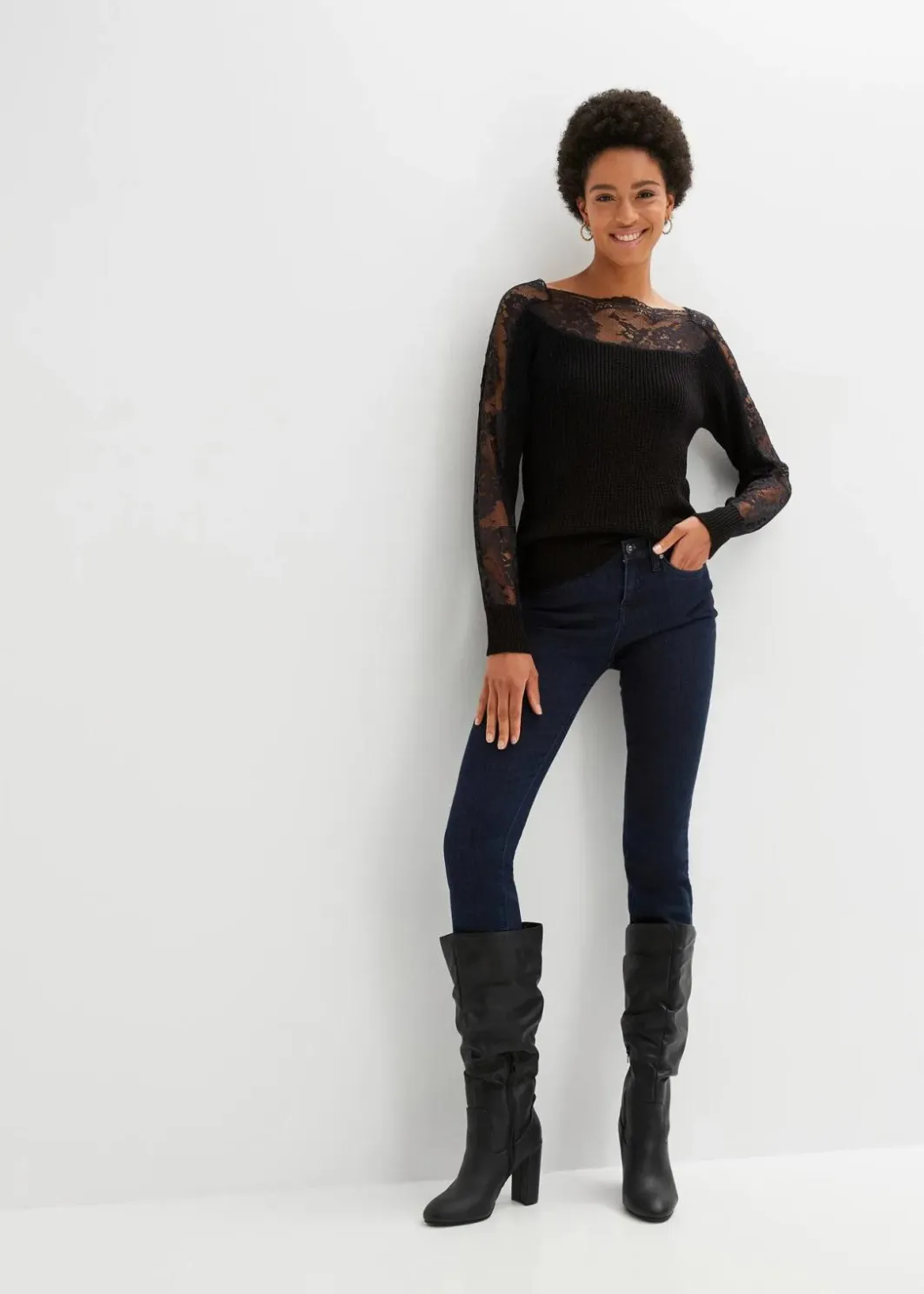 Pullover mit Spitze Damen Strickmode|Pullover & Strickjacken