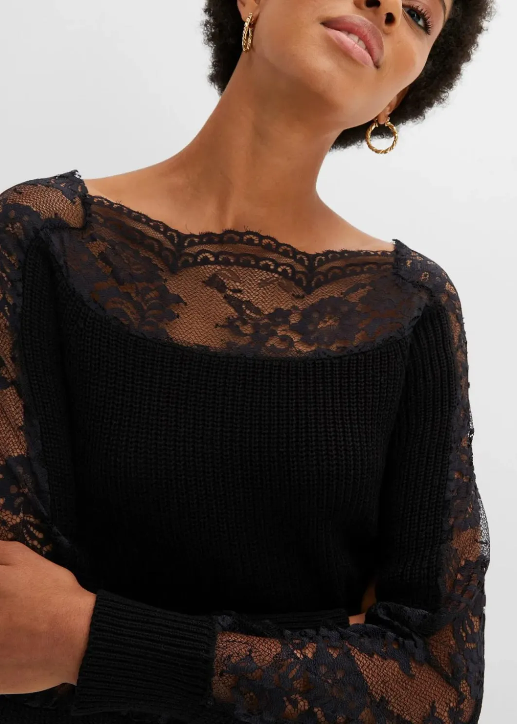 Pullover mit Spitze Damen Strickmode|Pullover & Strickjacken