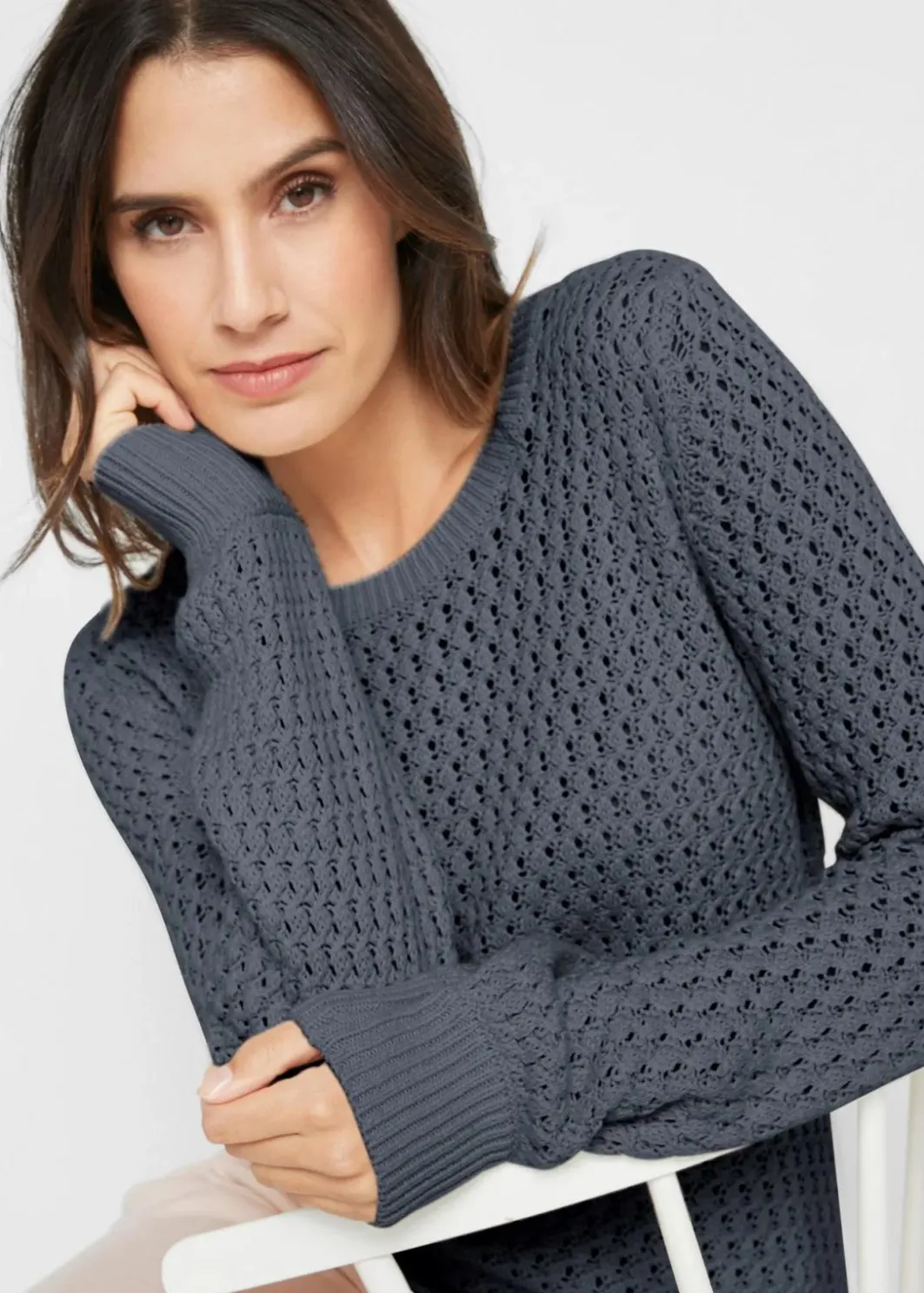 New Pullover mit Strukturstrick aus Baumwollmix Damen Pullover & Strickjacken|Strickmode