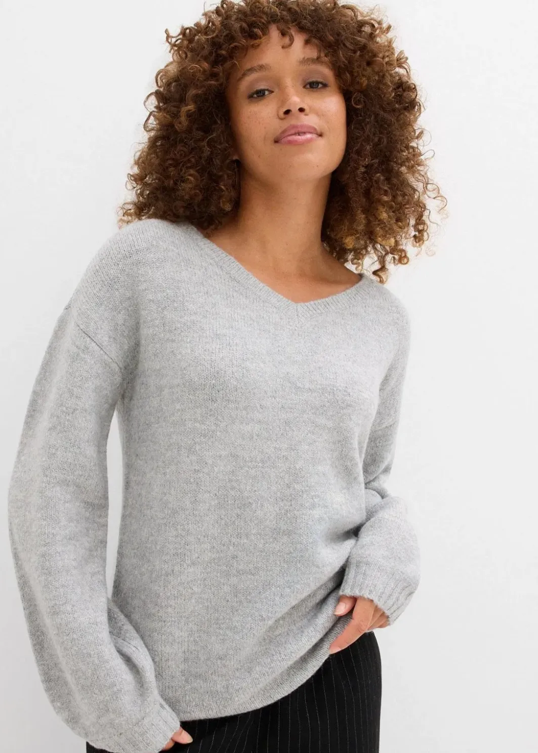 Damen bonprix Pullover & Strickjacken|Basics|Pullover mit V-Ausschnitt