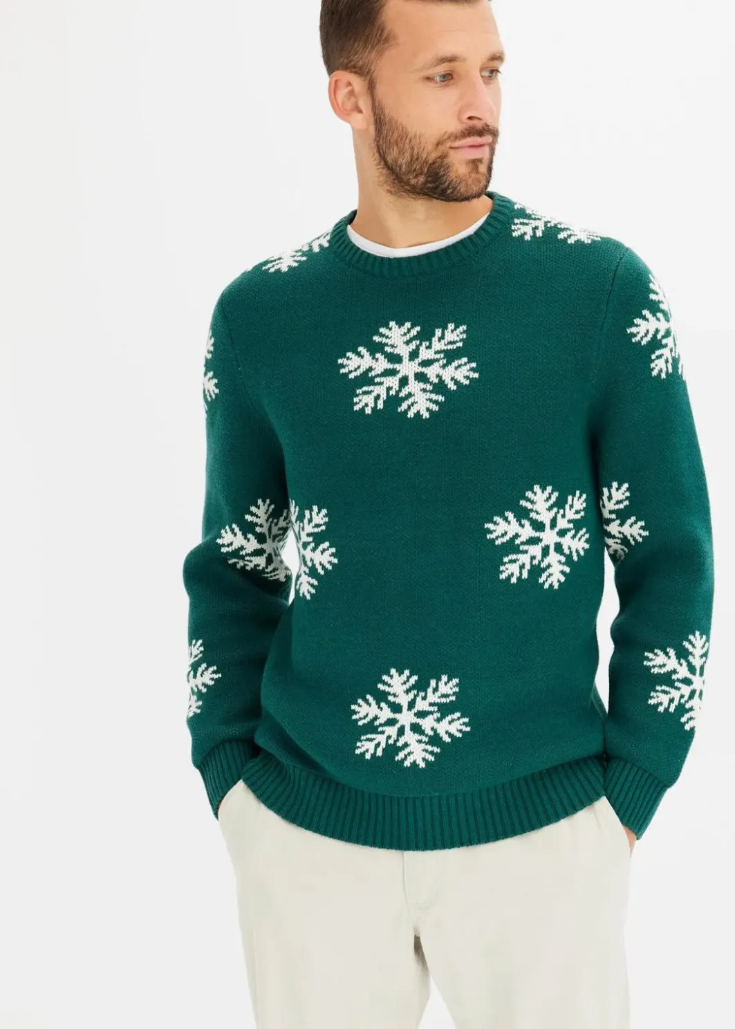 Clearance Pullover mit Winter-Motiv und recycelter Baumwolle Herren Große Größen|Pullover & Strickjacken