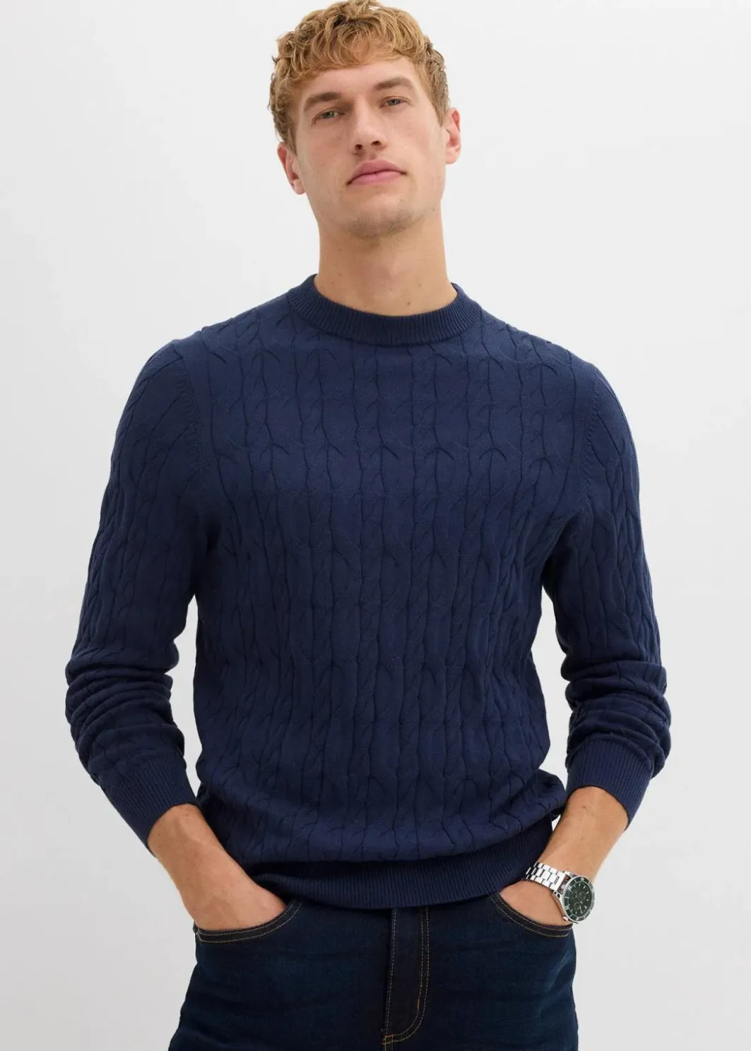 Online Pullover mit Zopfstrickmuster aus recyclingfähiger Baumwolle Herren Große Größen|Pullover & Strickjacken