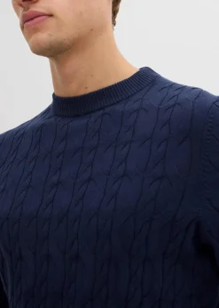 Online Pullover mit Zopfstrickmuster aus recyclingfähiger Baumwolle Herren Große Größen|Pullover & Strickjacken