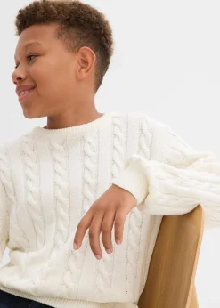 Hot Pullover mit Zopfstrickmuster aus recyclingfähiger Bio-Baumwolle Kinder Jungen 9-16 Jahre·Sweat & Strick|Jungen 2-8 Jahre·Nachhaltigere Materialien
