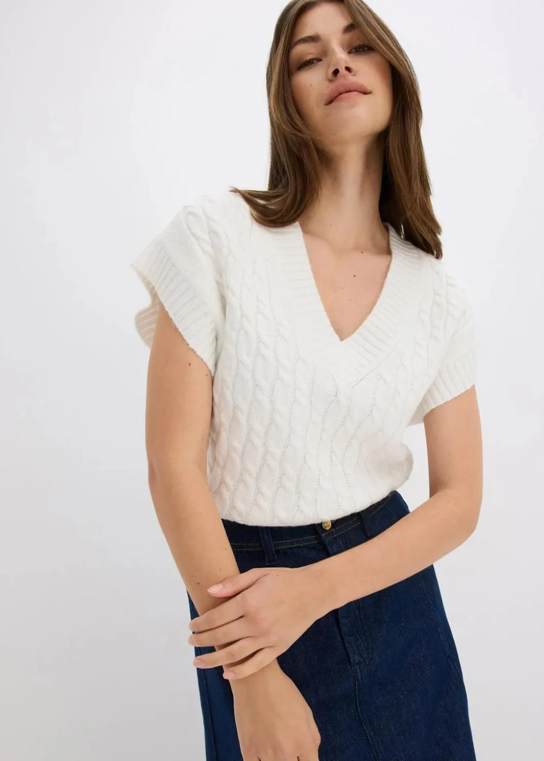 Damen bonprix Bekleidung·Umstandsmode|Bekleidung·Jeans|Pullunder mit Zopfmuster