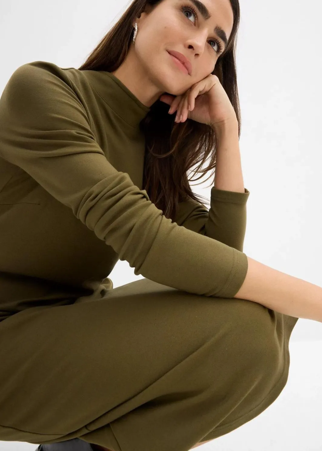 Damen bonprix Kleider|Basics|Punto Di Roma Kleid mit Stehkragen