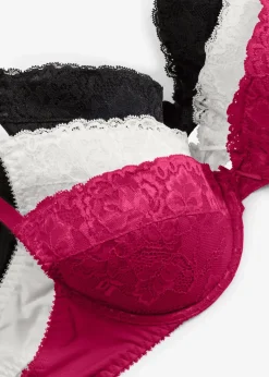 Damen bonprix Große Cups D-H|Nachhaltigere Materialien|Push-up-BH mit feiner Spitze (3er Pack)