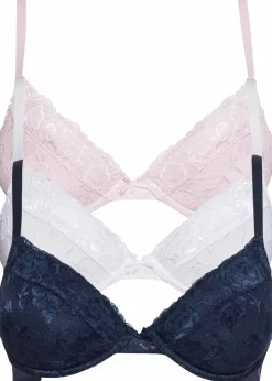 Damen bonprix Große Cups D-H|Nachhaltigere Materialien|Push-up-BH mit feiner Spitze (3er Pack)