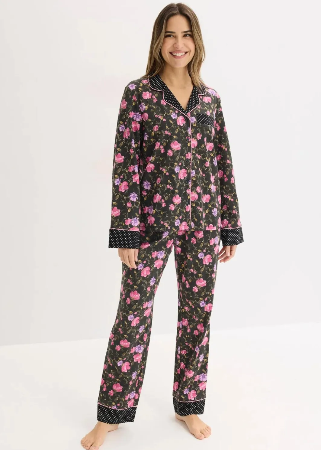 Damen bonprix Wäsche·Nachtwäsche|Nachtwäsche|Pyjama aus reiner Baumwolle