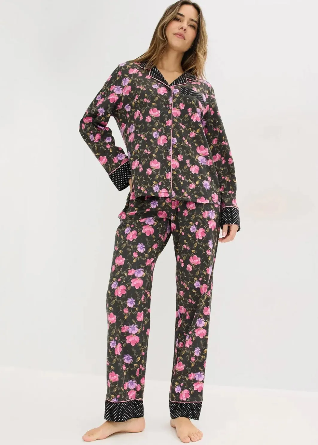 Damen bonprix Wäsche·Nachtwäsche|Nachtwäsche|Pyjama aus reiner Baumwolle