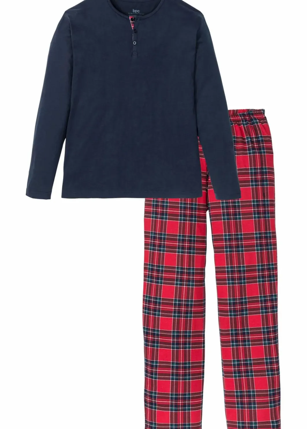 Pyjama aus reiner Baumwolle mit Knopfleiste und langen Ärmeln Herren Pyjamas|Große Größen