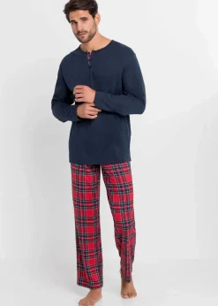 Pyjama aus reiner Baumwolle mit Knopfleiste und langen Ärmeln Herren Pyjamas|Große Größen