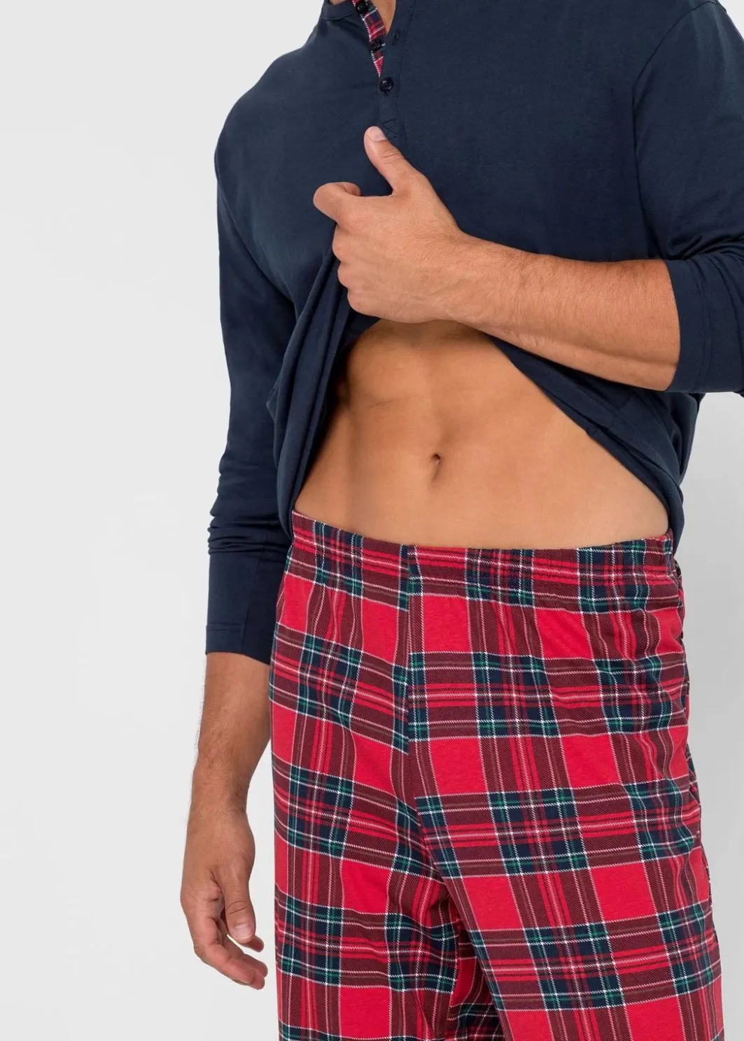 Pyjama aus reiner Baumwolle mit Knopfleiste und langen Ärmeln Herren Pyjamas|Große Größen