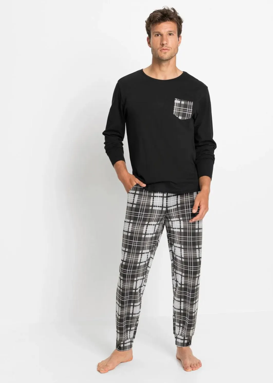 Herren bonprix Pyjamas|Große Größen|Pyjama aus reiner Baumwolle
