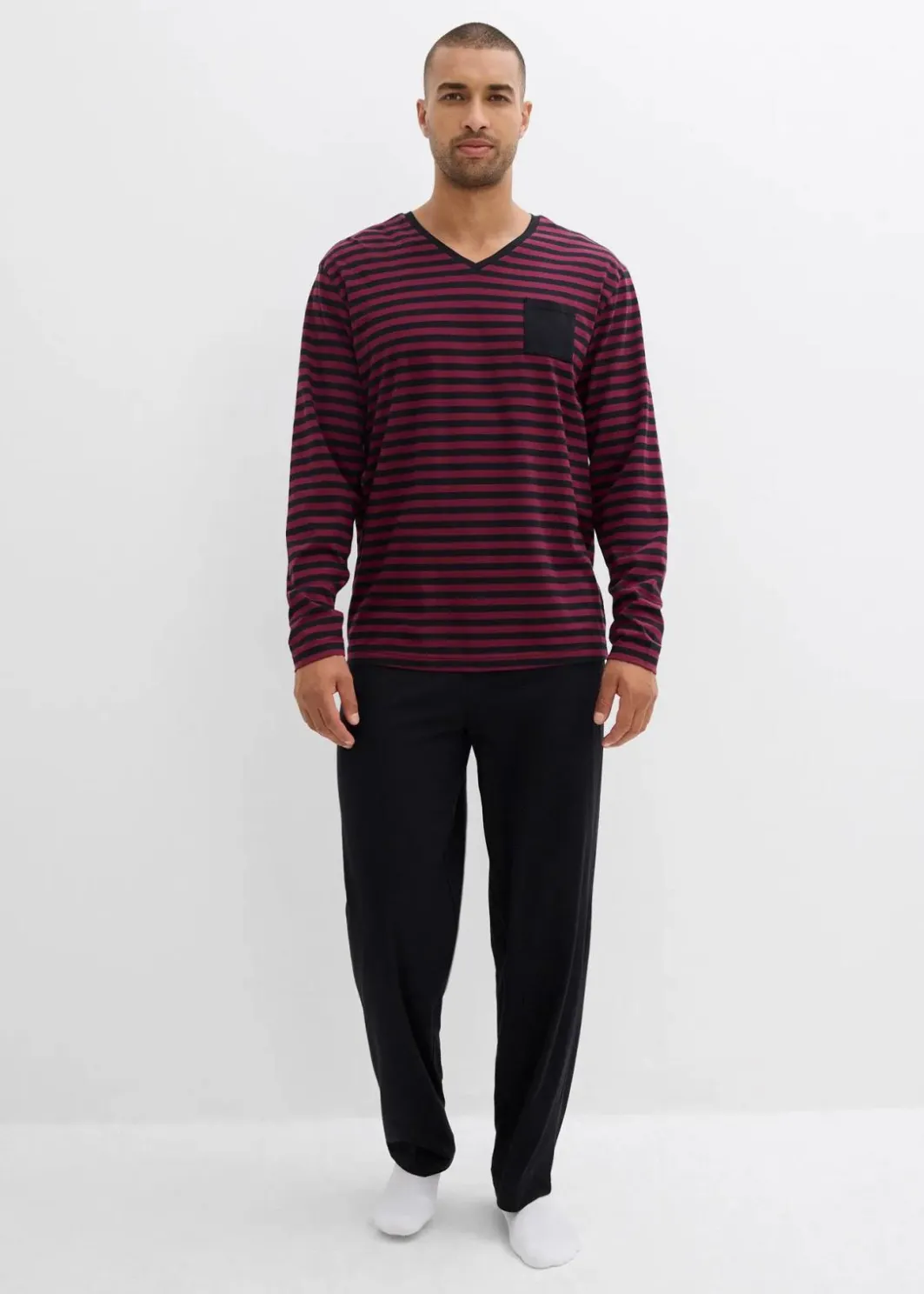 Herren bonprix Wäsche|Große Größen|Pyjama aus reiner Baumwolle mit langen Ärmeln