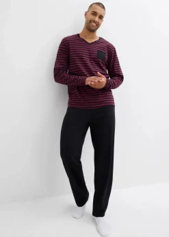 Herren bonprix Wäsche|Große Größen|Pyjama aus reiner Baumwolle mit langen Ärmeln