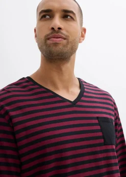 Herren bonprix Wäsche|Große Größen|Pyjama aus reiner Baumwolle mit langen Ärmeln